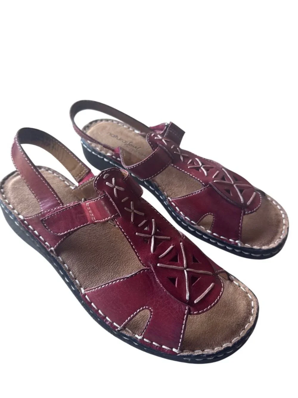 Natural Soul By Naturalizer Red Leather Slingback Sandals Womens 9M Comfort Boho